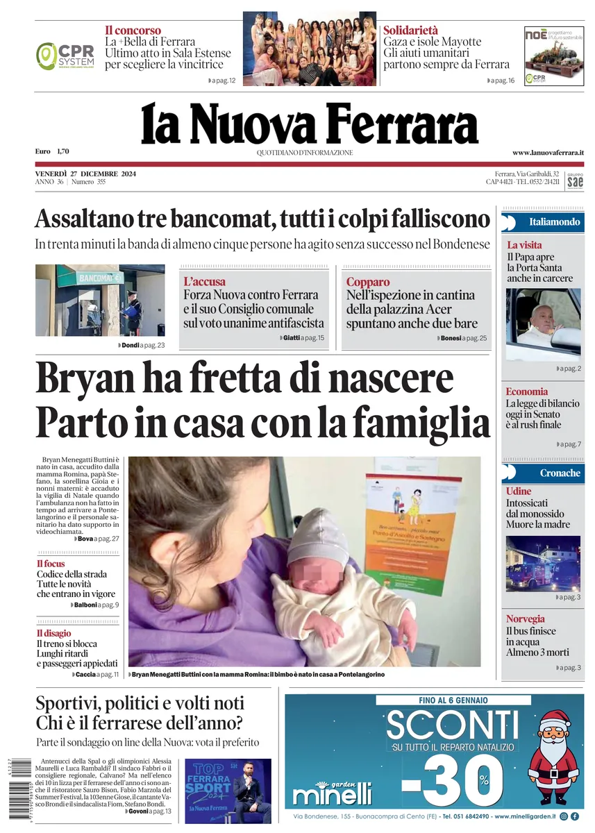 Prima-pagina-nuova ferrara-oggi-edizione-del-2024-12-27